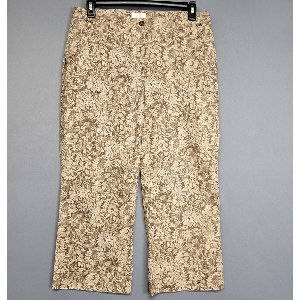 Christopher & Banks Pants Womens 12 Beige Brown Floral Stretch Pockets Cropped